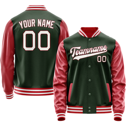 Custom Green Crimson Solid Color Varsity Letterman Jacket