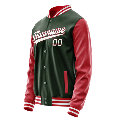 Custom Green Crimson Solid Color Varsity Letterman Jacket