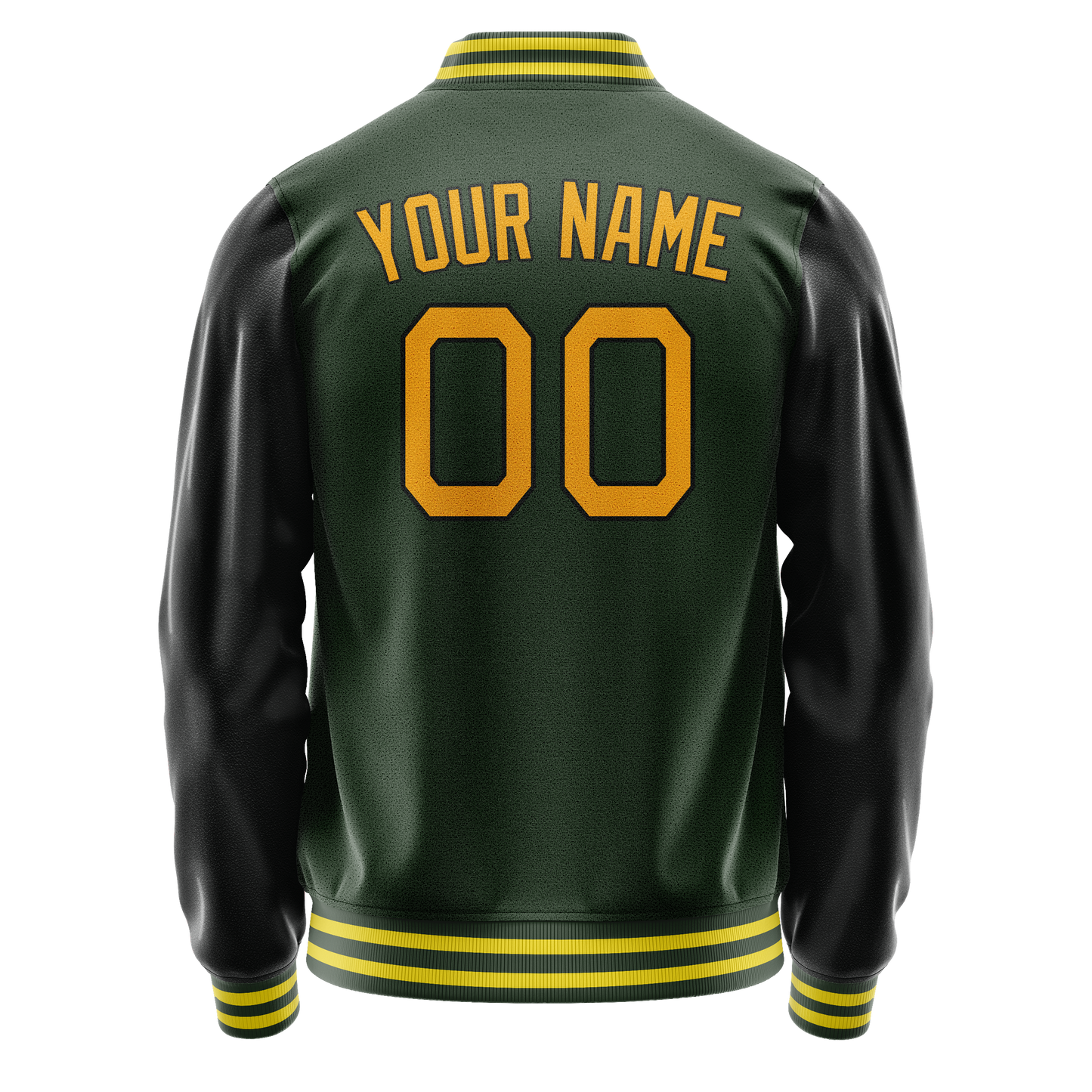 Custom Green Gold Solid Color Varsity Letterman Jacket