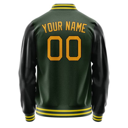 Custom Green Gold Solid Color Varsity Letterman Jacket