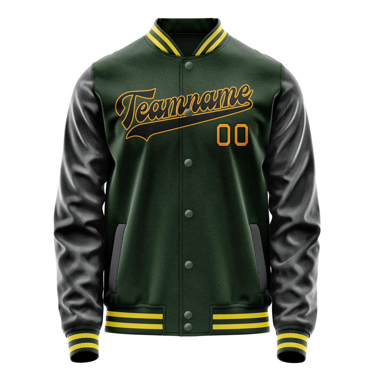Custom Green Gold Solid Color Varsity Letterman Jacket