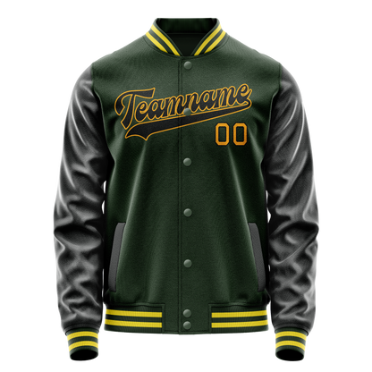 Custom Green Gold Solid Color Varsity Letterman Jacket