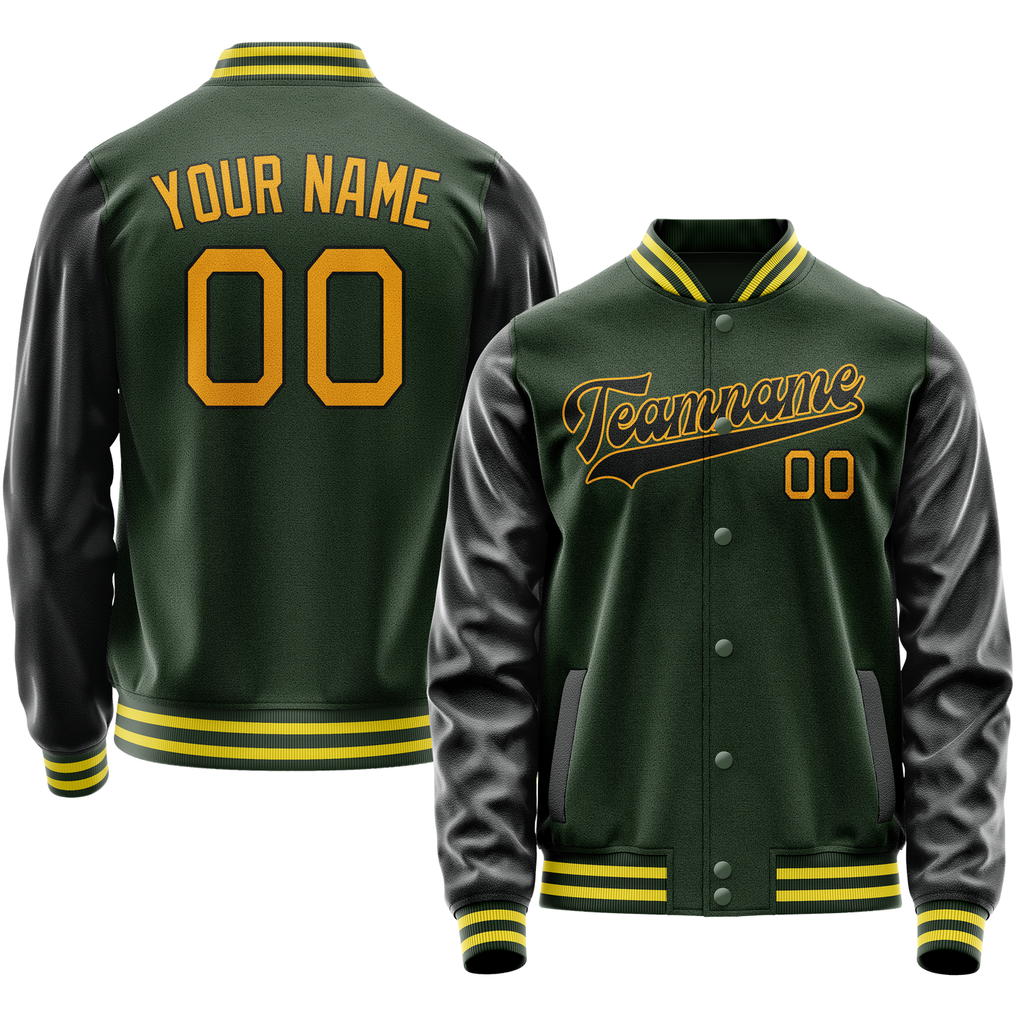 Custom Green Gold Solid Color Varsity Letterman Jacket