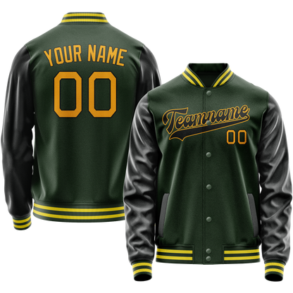 Custom Green Gold Solid Color Varsity Letterman Jacket