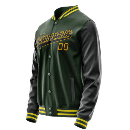 Custom Green Gold Solid Color Varsity Letterman Jacket