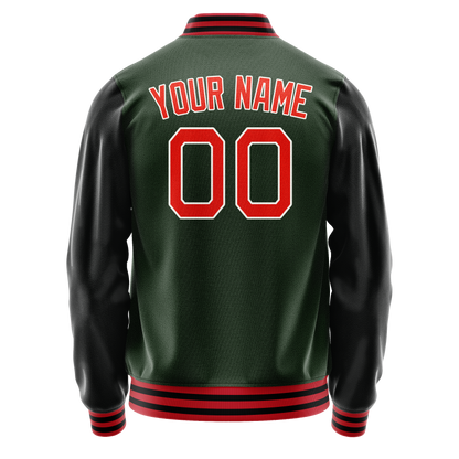 Custom Green Orange Solid Color Varsity Letterman Jacket