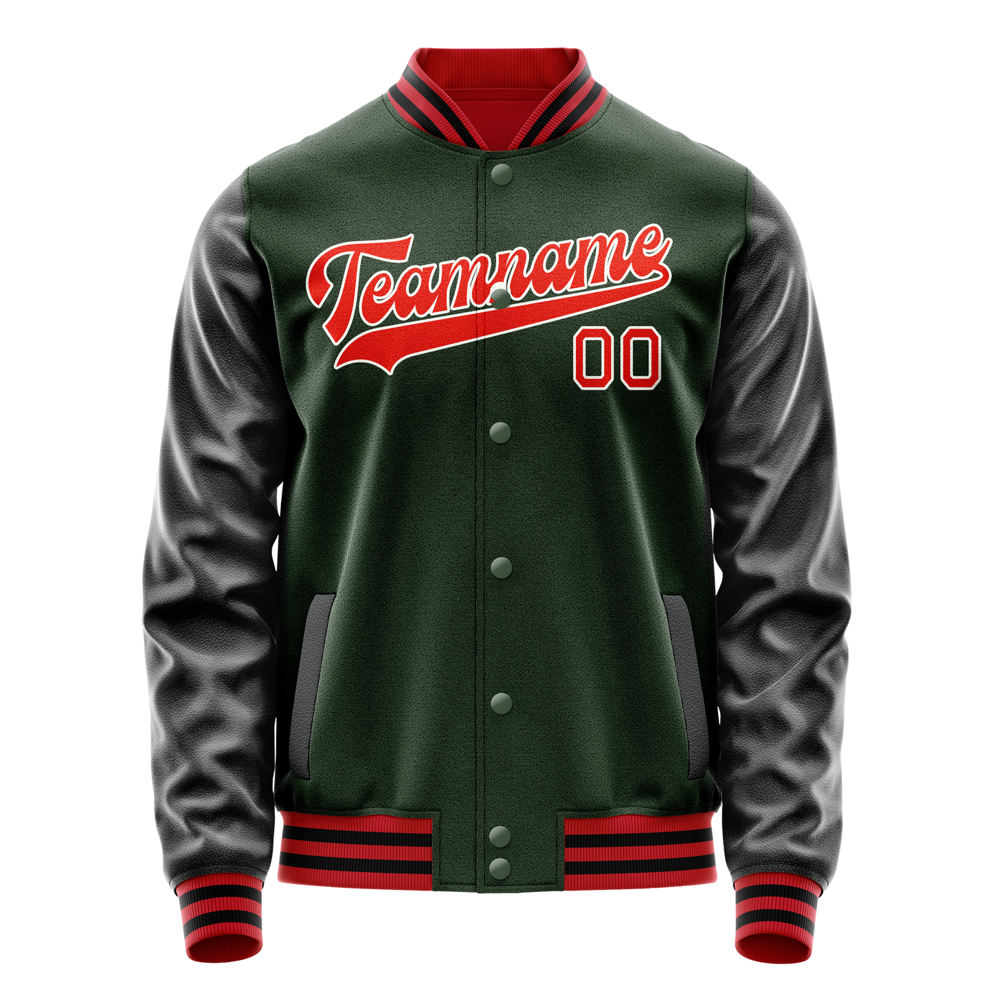 Custom Green Orange Solid Color Varsity Letterman Jacket
