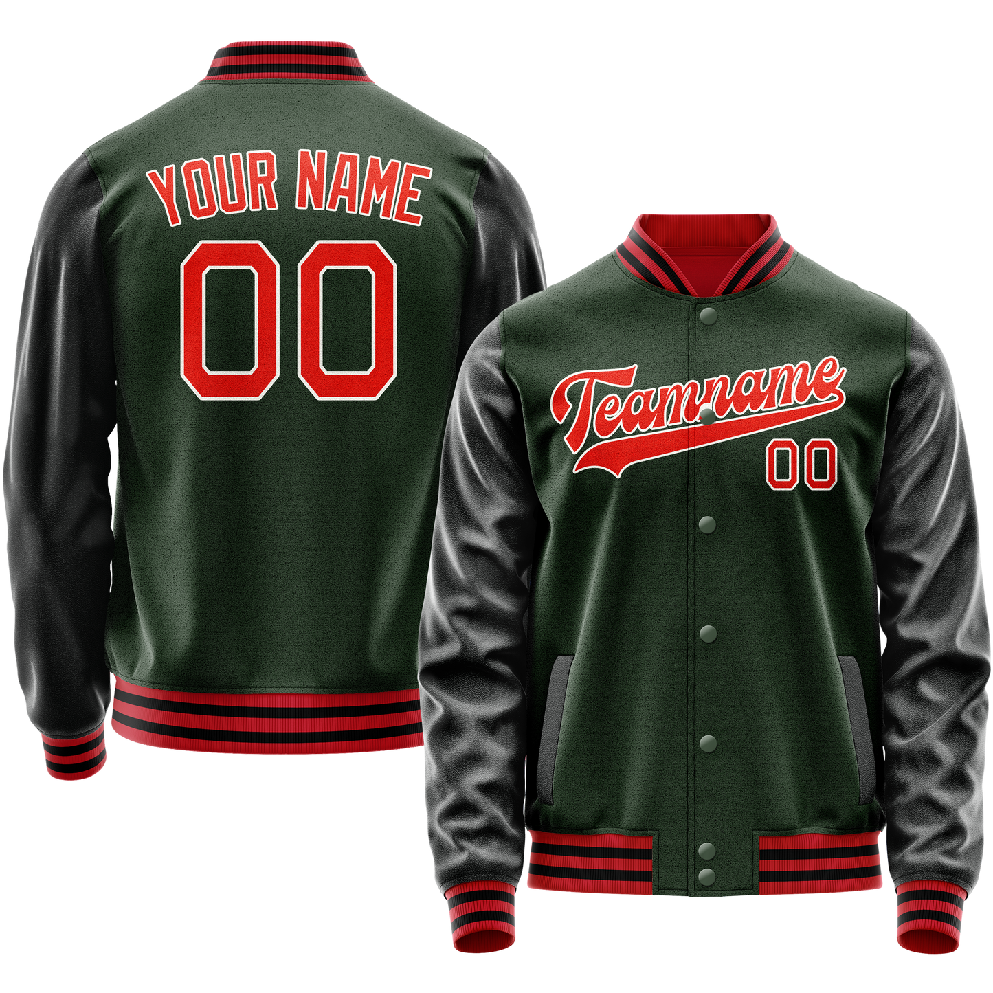 Custom Green Orange Solid Color Varsity Letterman Jacket
