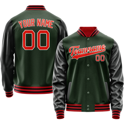Custom Green Orange Solid Color Varsity Letterman Jacket