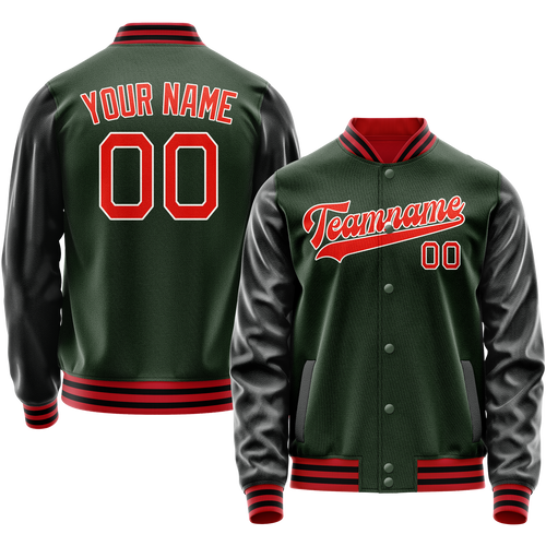 Custom Green Orange Solid Color Varsity Letterman Jacket