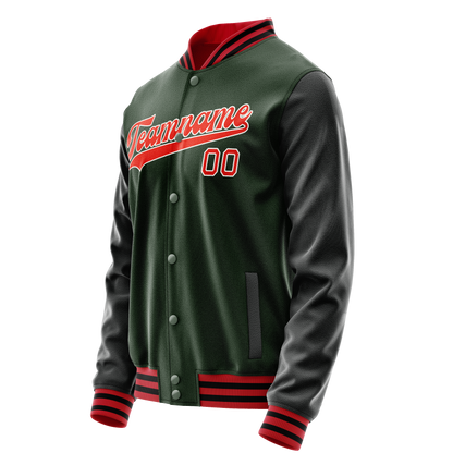 Custom Green Orange Solid Color Varsity Letterman Jacket