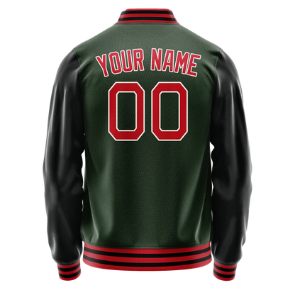 Custom Green Orange Solid Color Varsity Letterman Jacket