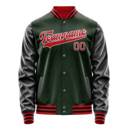 Custom Green Orange Solid Color Varsity Letterman Jacket