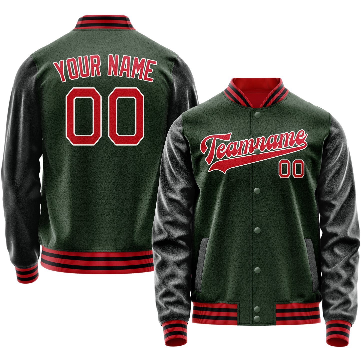 Custom Green Orange Solid Color Varsity Letterman Jacket