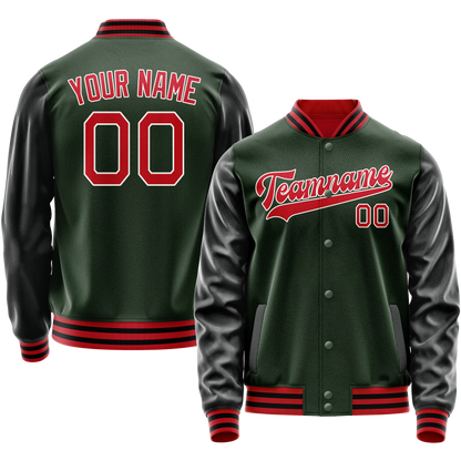 Custom Green Orange Solid Color Varsity Letterman Jacket