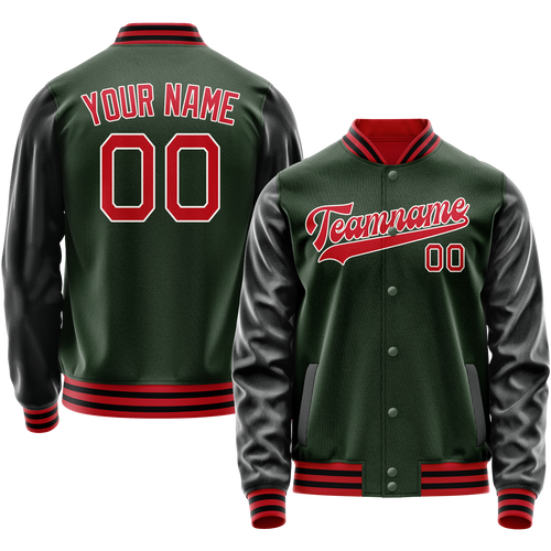 Custom Green Orange Solid Color Varsity Letterman Jacket