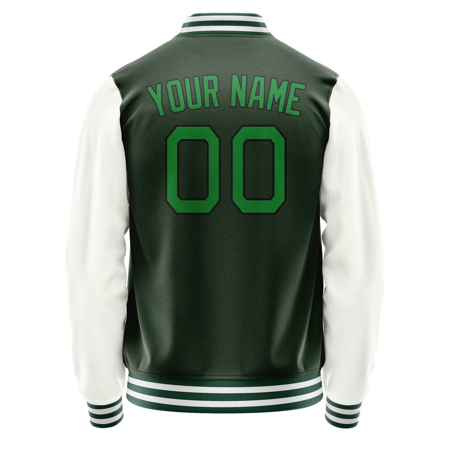 Custom Green White Solid Color Varsity Letterman Jacket
