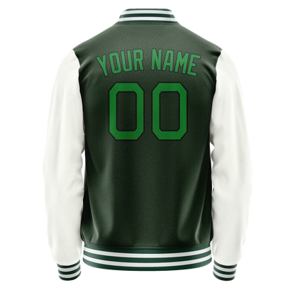 Custom Green White Solid Color Varsity Letterman Jacket