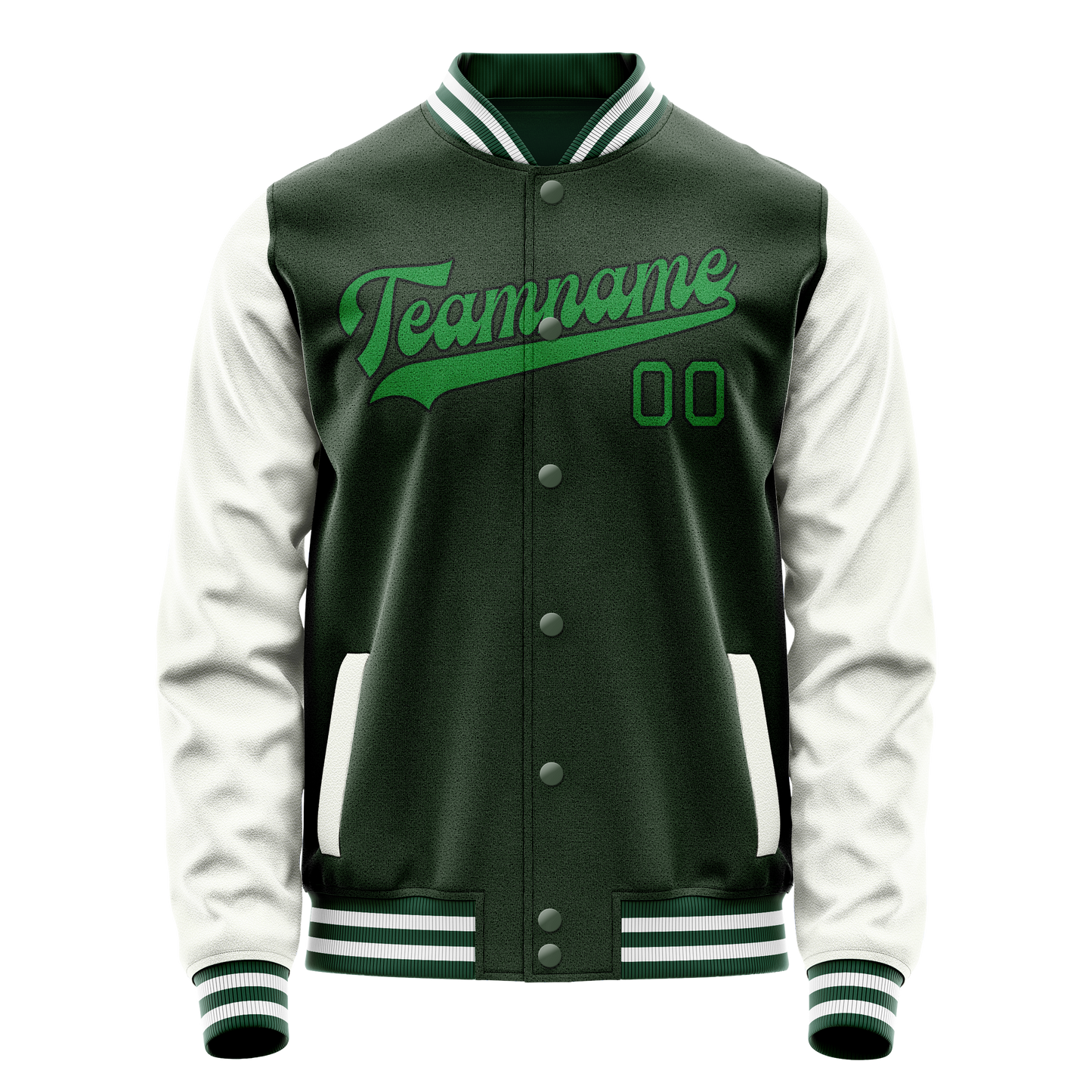 Custom Green White Solid Color Varsity Letterman Jacket