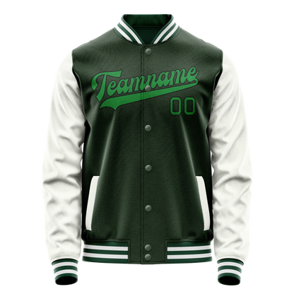 Custom Green White Solid Color Varsity Letterman Jacket