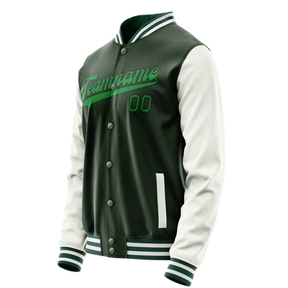 Custom Green White Solid Color Varsity Letterman Jacket