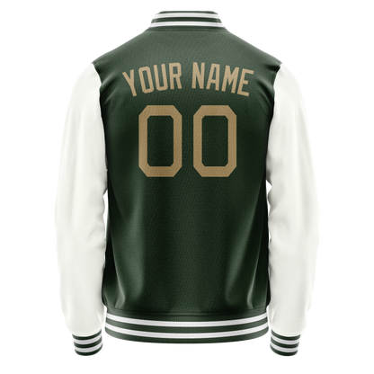 Custom Green White Solid Color Varsity Letterman Jacket