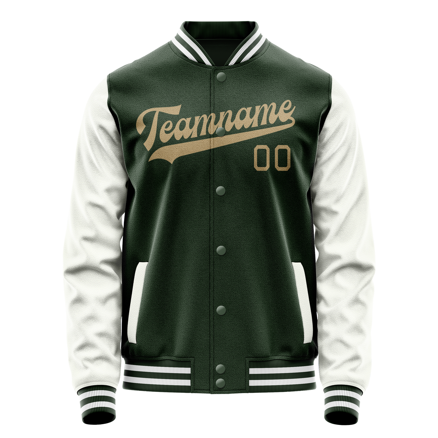 Custom Green White Solid Color Varsity Letterman Jacket
