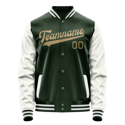Custom Green White Solid Color Varsity Letterman Jacket