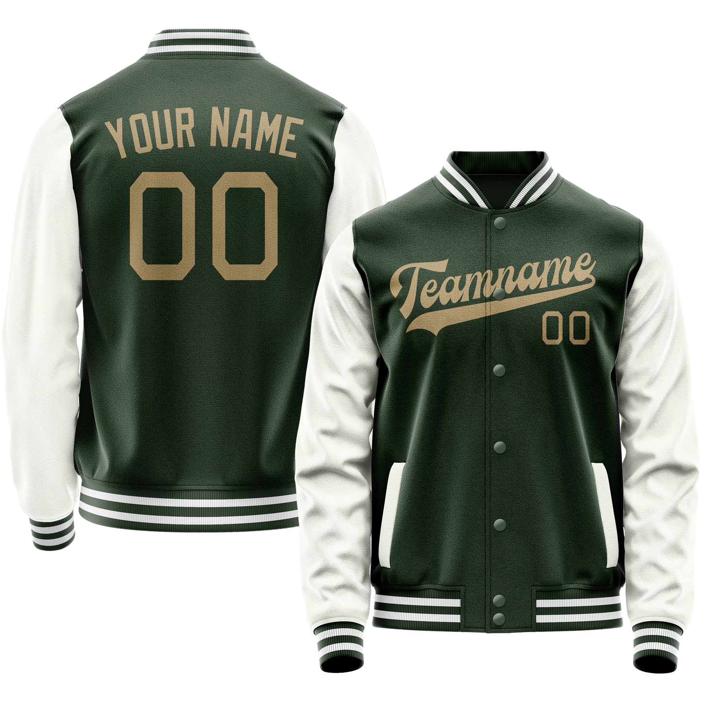 Custom Green White Solid Color Varsity Letterman Jacket
