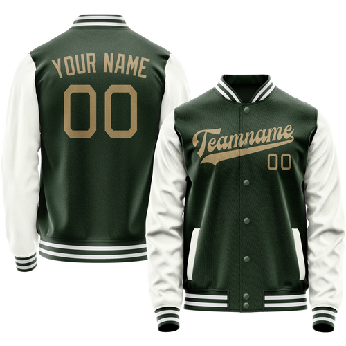 Custom Green White Solid Color Varsity Letterman Jacket