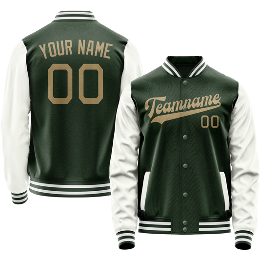 Custom Green White Solid Color Varsity Letterman Jacket