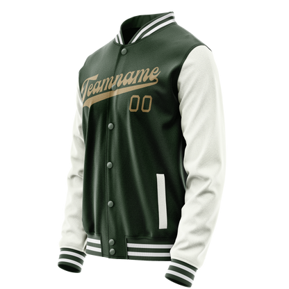 Custom Green White Solid Color Varsity Letterman Jacket