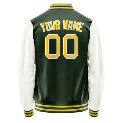 Custom Green White Solid Color Varsity Letterman Jacket