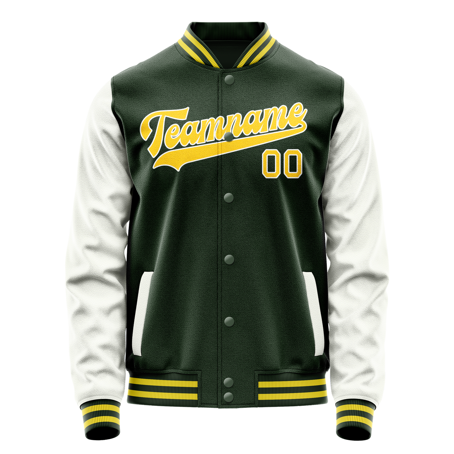 Custom Green White Solid Color Varsity Letterman Jacket