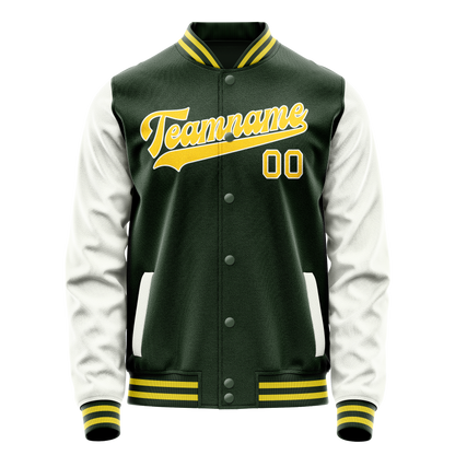 Custom Green White Solid Color Varsity Letterman Jacket