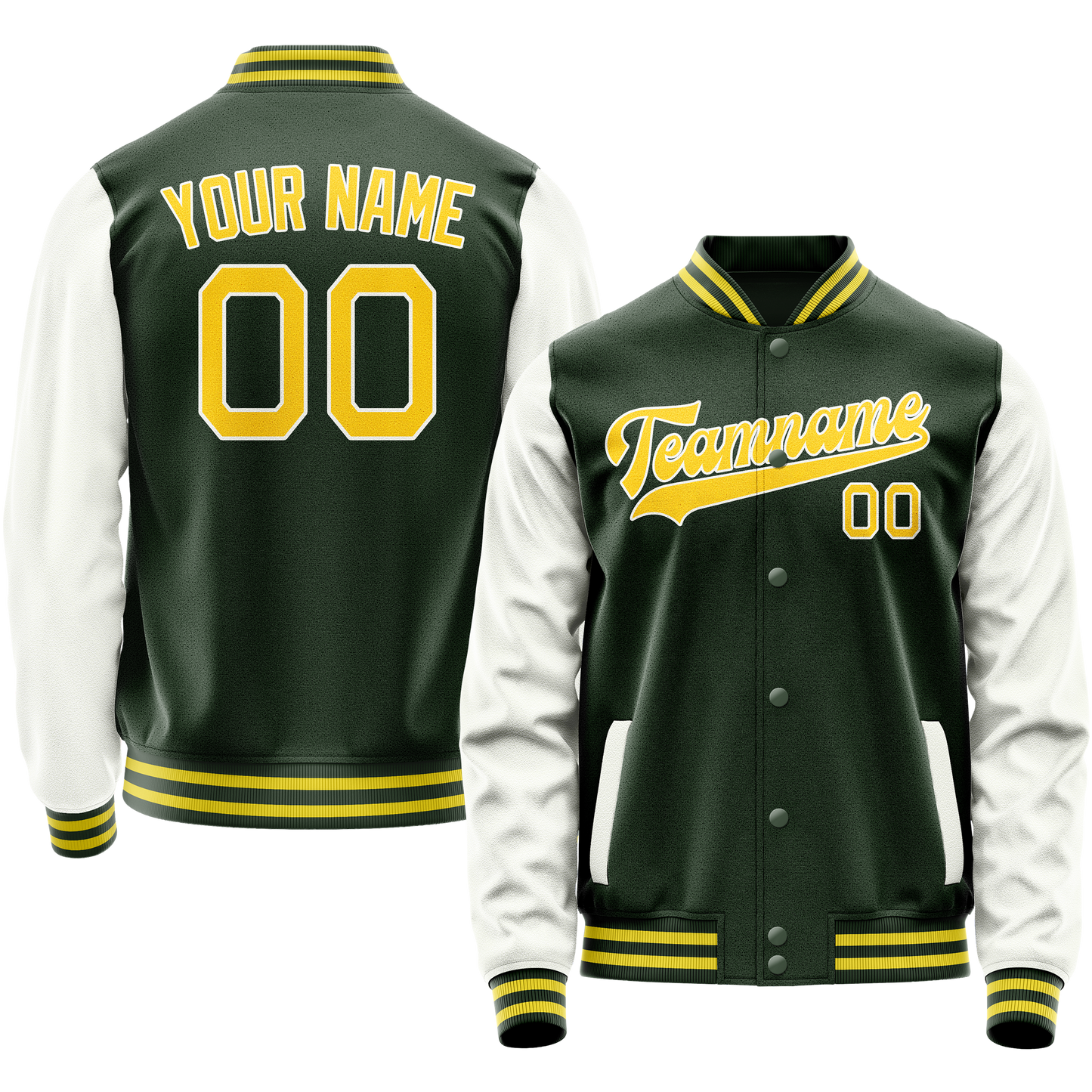 Custom Green White Solid Color Varsity Letterman Jacket
