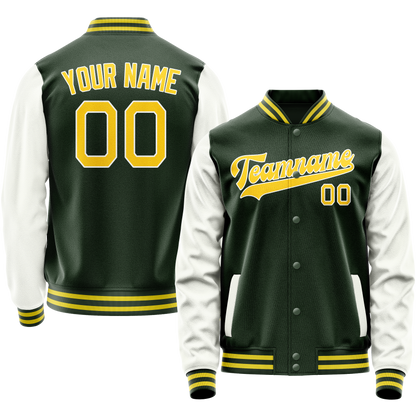 Custom Green White Solid Color Varsity Letterman Jacket
