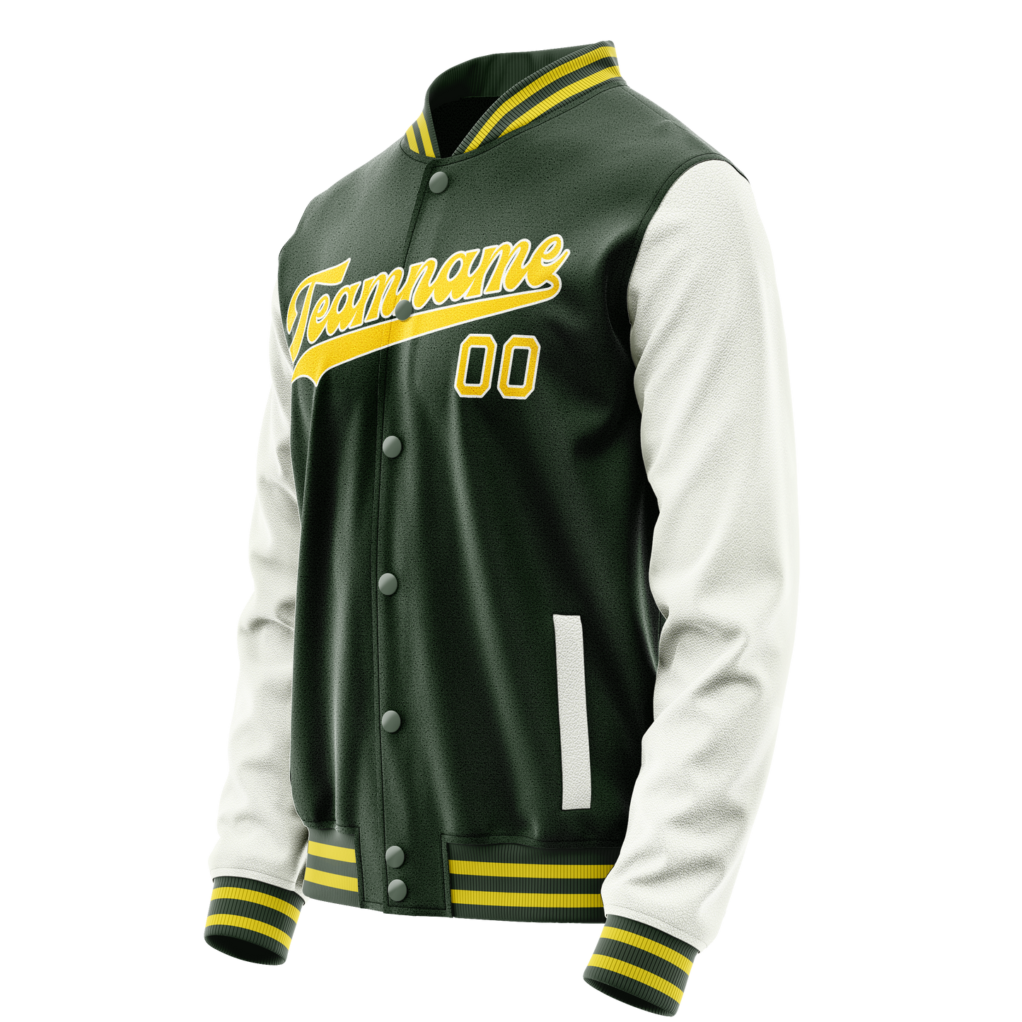 Custom Green White Solid Color Varsity Letterman Jacket
