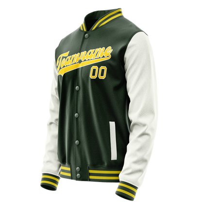 Custom Green White Solid Color Varsity Letterman Jacket