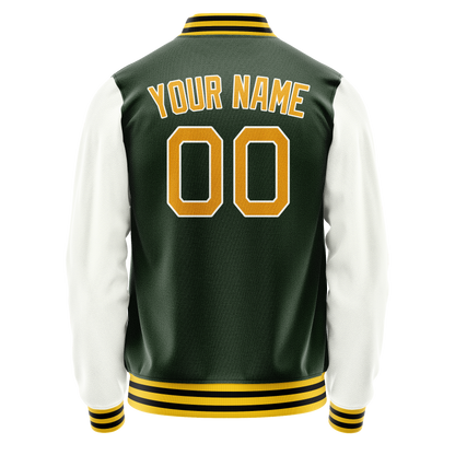 Custom Green Gold Solid Color Varsity Letterman Jacket