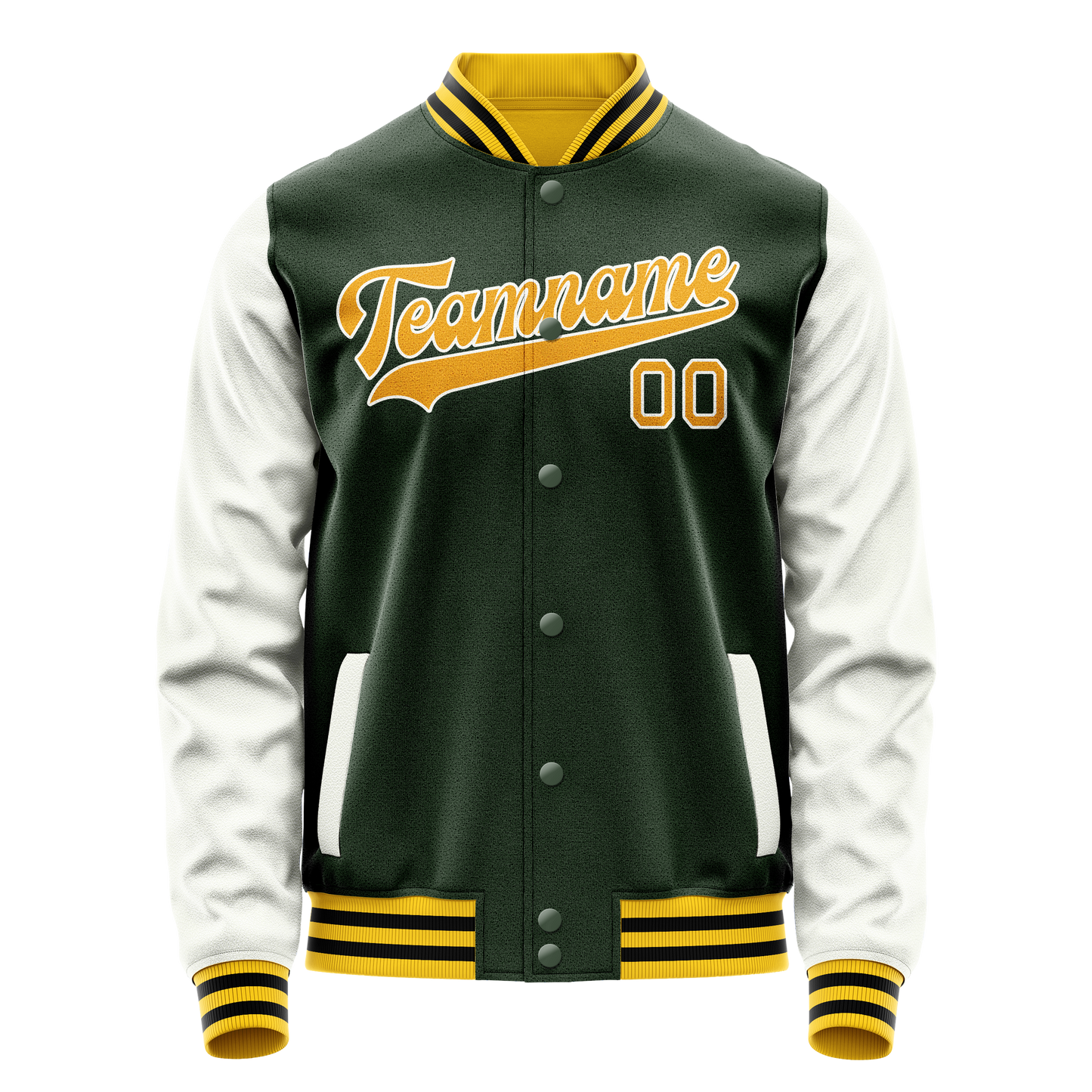 Custom Green Gold Solid Color Varsity Letterman Jacket