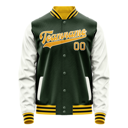 Custom Green Gold Solid Color Varsity Letterman Jacket