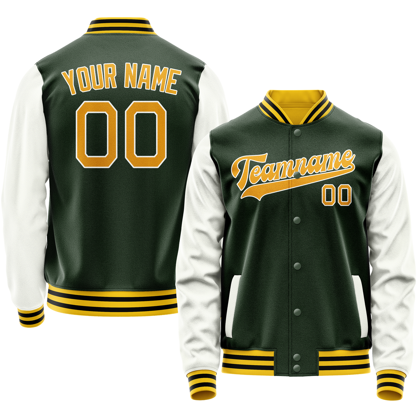 Custom Green Gold Solid Color Varsity Letterman Jacket
