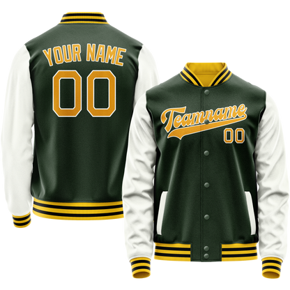 Custom Green Gold Solid Color Varsity Letterman Jacket