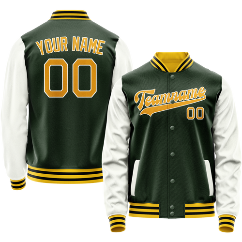 Custom Green Gold Solid Color Varsity Letterman Jacket