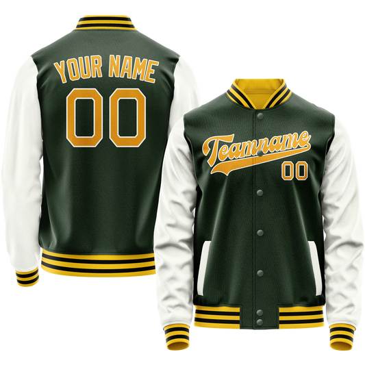 Custom Green Gold Solid Color Varsity Letterman Jacket