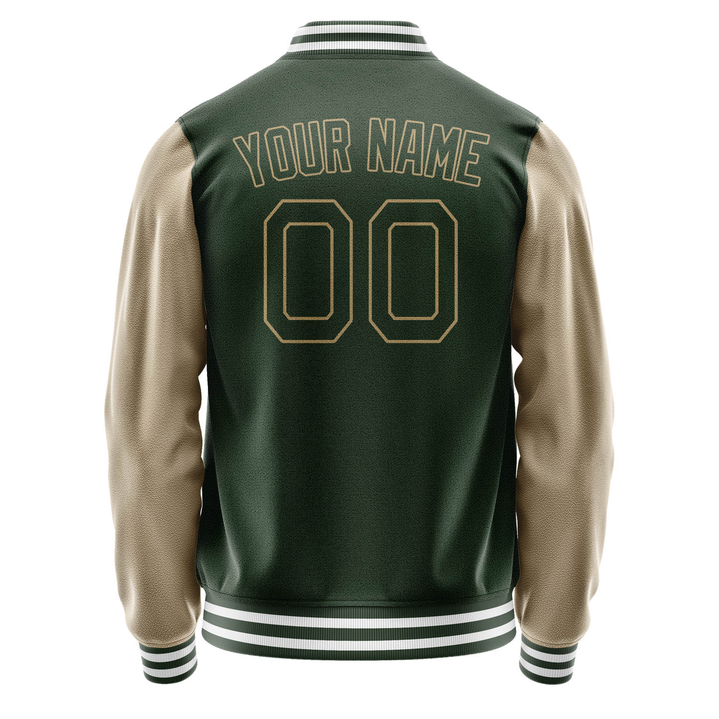 Custom Green Cream Solid Color Varsity Letterman Jacket