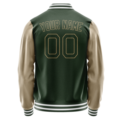 Custom Green Cream Solid Color Varsity Letterman Jacket
