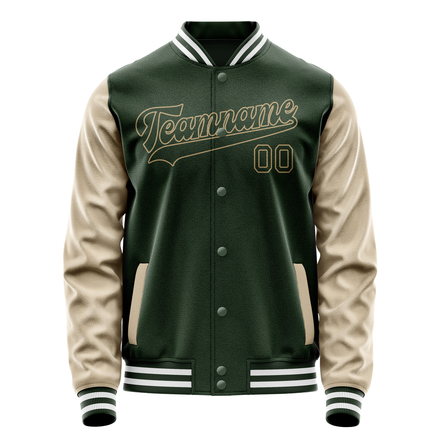 Custom Green Cream Solid Color Varsity Letterman Jacket