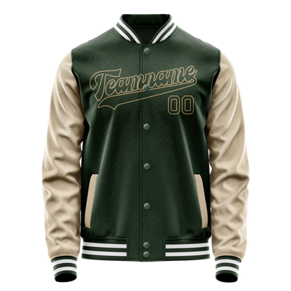 Custom Green Cream Solid Color Varsity Letterman Jacket